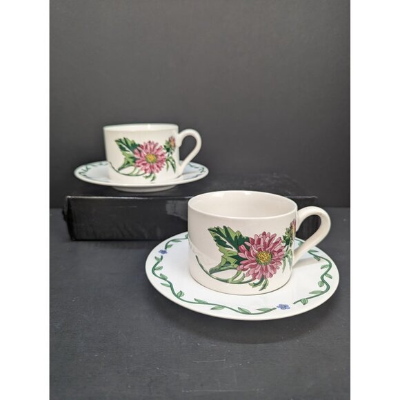 International Tableworks Terrace Blossoms 40 Flat Coffee Cup w/Saucer Set of 2 - Picture 1 of 10